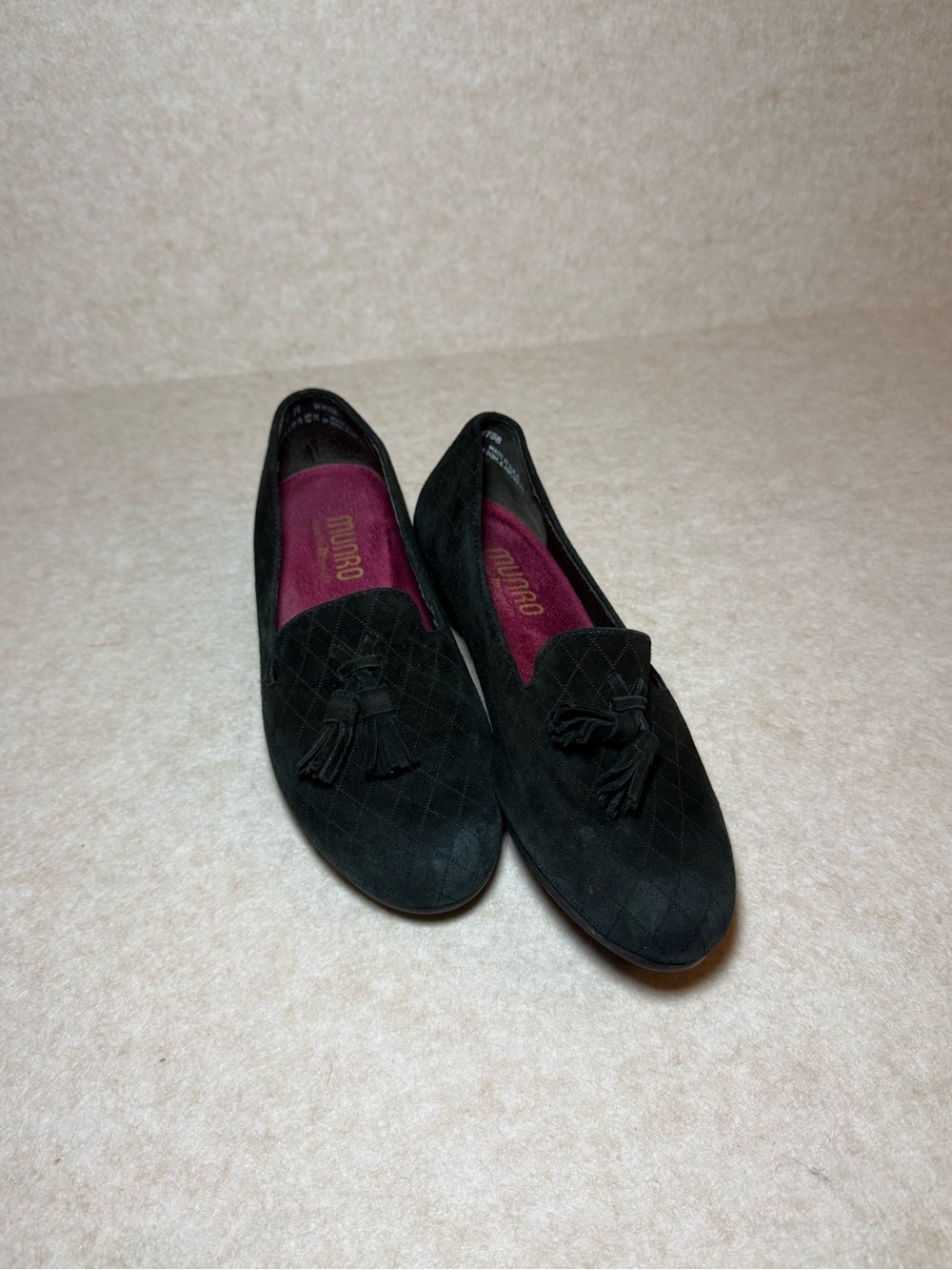 Munro American Black Tallie Suede Tassel Loafer Flats Quilted Design Size 6.5M